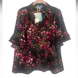 Cece Anaya Floral Ruffle Sleeve Blouse NWT